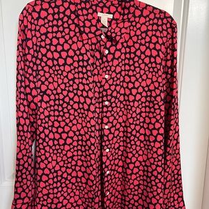 J. Crew Black and Red Heart Silk Shirt